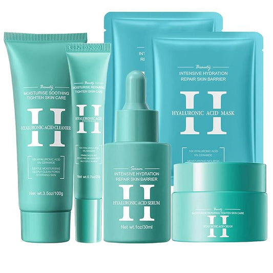 Hyaluronic-Acid Skincare Set, Skin Care Kit For Women, Skincare Gift Set, 6pcs Facial Kit For Women With Cleanser, Face Serum, Face Moisturizer, Eye Cream & Face Mask, Clean, Soft, And Plump-Velvo Beauty