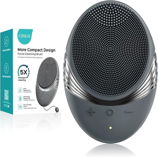 COSLUS Facial Cleansing Brush Face Scrubber : Portable Silicone Waterproof Rechargeable Face Wash Brush, 5 Cleansing Modes, Electric Deep Cleaning for Men & Women, Removing Blackhead, Exfoliating-Velvo Beauty