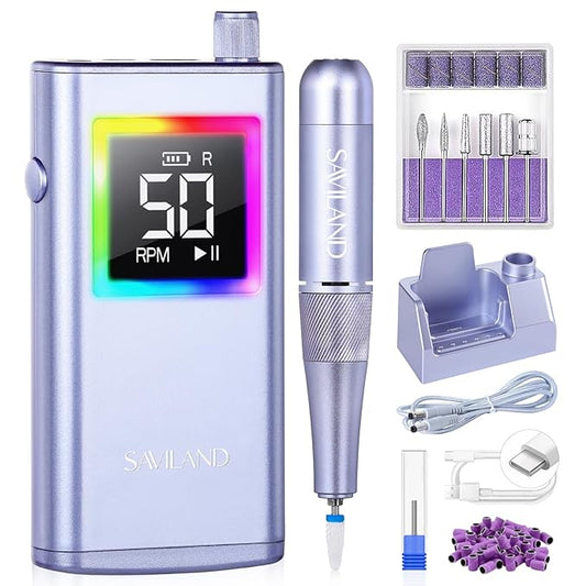SAVILAND Advanced 50000 RPM Nail Drill Professional: 10S Fast Removal Electric Nail File Portable Nail Filer Electric with Rechargeable Electric Nail Drill Bits Pro Acrylic Nail Manicure Nail Tools-Velvo Beauty