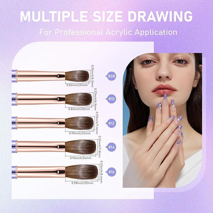 Acrylic Nail Brush Size #10, KEMEISI 100% Pure Kolinsky Nail Art Brushes Sturdy Handle Oval Shaped Acrylic Powder Nail Design Tools for Professional Manicure DIY Home Salon (Purple)-Velvo Beauty