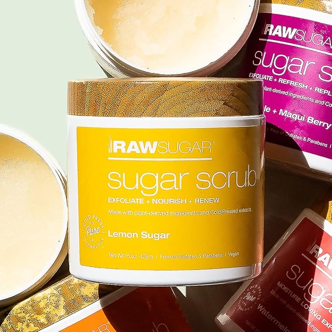 Raw Sugar Lemon Sugar Body Love Bundle - Hydrating,Moisturizing Body Wash, Body Scrub, Body Butter & Lip Balm, Clean, Made with Plant-Derived Ingredients, Formulated without Sulfates and Parabens-Velvo Beauty