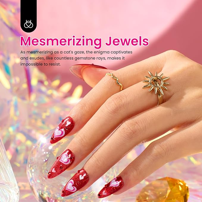 Beetles Gel Nail Polish Set, 6 Colors Silver Cat Eye Gel Polish Sheer Jelly Red Pink Yellow Green Black Neon Gel Translucent Glitter Effect with Magnet Soak Off UV Manicure Gifts for Women-Velvo Beauty