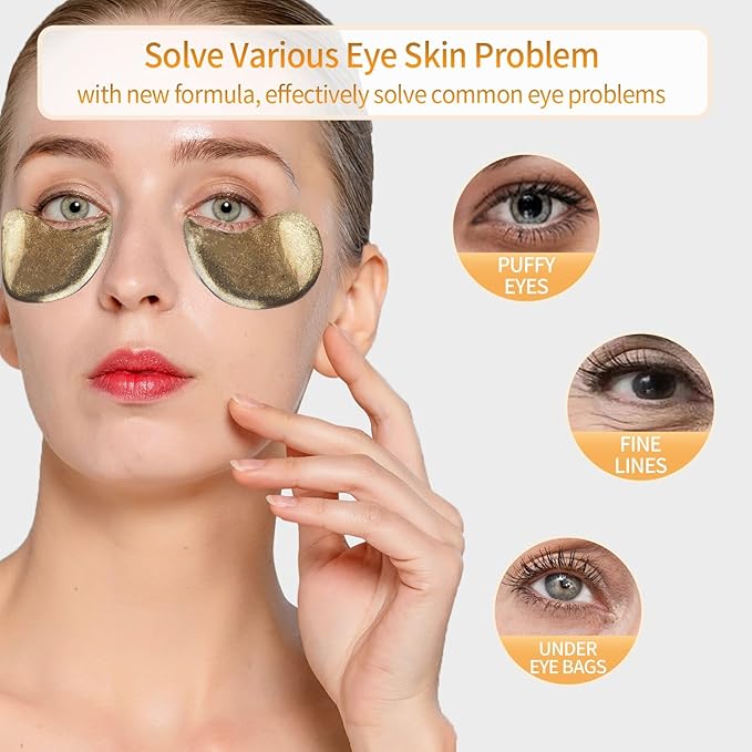 Black Truffle Gold Under Eye Patches - 60pcs Hyaluronic Acid Eye Masks for Moisturizing, Collagen Eye Gel Pads Removing Dark Circles,Wrinkles,Puffiness And Bags-Velvo Beauty