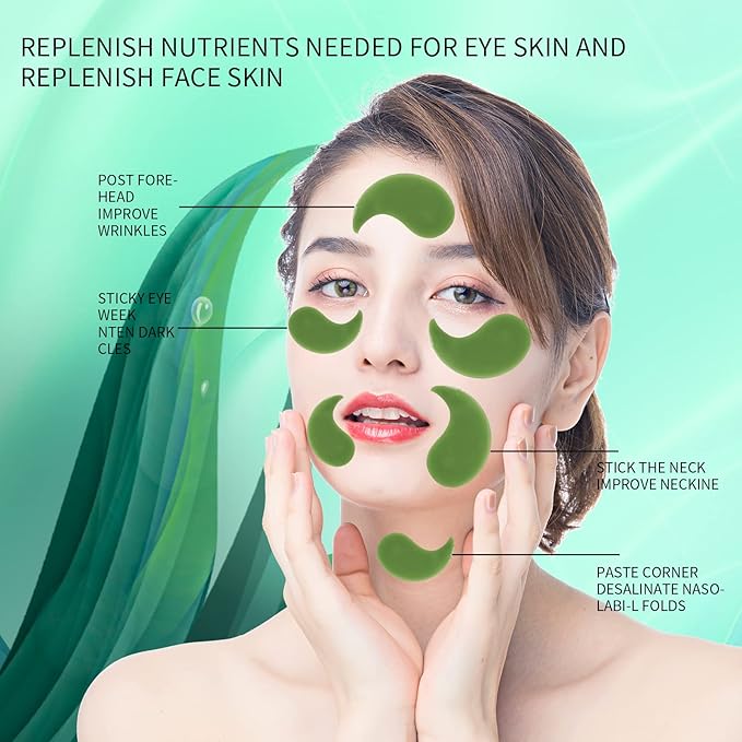 Green Seaweed Under Eye Masks (60 pcs),Eye Hydrolyzed Collagen Patches, Eye Gel Treatment Masks,Eye Pads for Dark Circles,Puffy Eyes,Under Eye Bags,Moisturizing,Anti-aging-Velvo Beauty