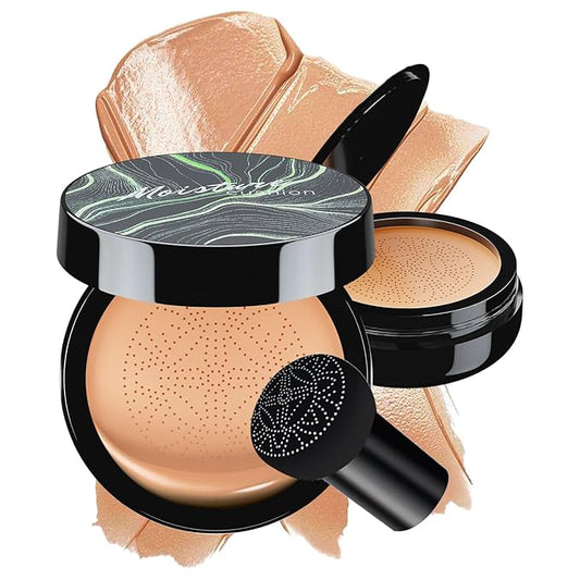Mushroom Head Air Cushion CC Cream - BB Cream Face Makeup Foundation for Mature Skin Moisturizing Concealer Brighten Long-Lasting, Even Skin Tone for All Skin Types, Medium Deep-Velvo Beauty