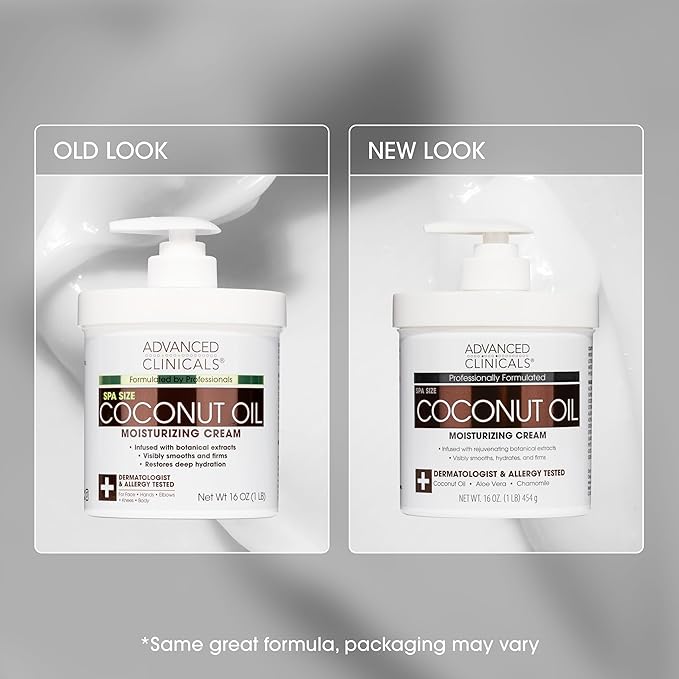 Advanced Clinicals Coconut Oil Body Cream For Women & Men | Hydrating Coconut Lotion For Extremely Dry Skin | Visible Anti Aging Body Butter Skin Care Balm Moisturizer For Hand, Heel, Feet, 16oz, 2PC-Velvo Beauty