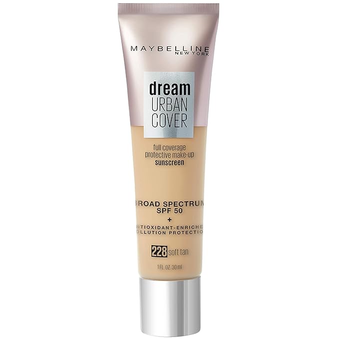 Maybelline Dream Urban Cover Flawless Coverage Foundation Makeup, SPF 50, Soft Tan-Velvo Beauty