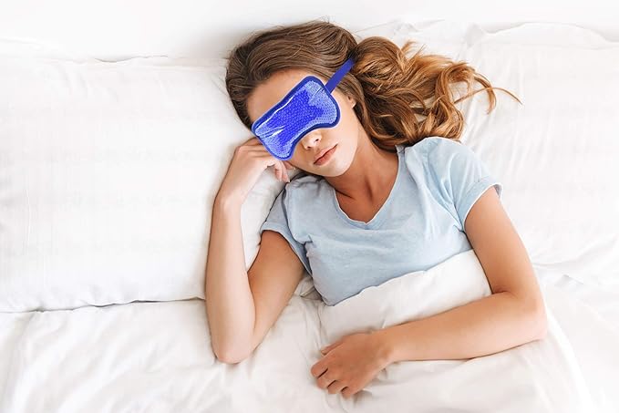 Plush Gel Eye Mask for Puffy Eyes, Blue - Cold Eye mask to Treat Dark Circles, Sinuses, Dry Eyes, and for Allergy Relief - Microwave Safe for Heat Therapy-Velvo Beauty
