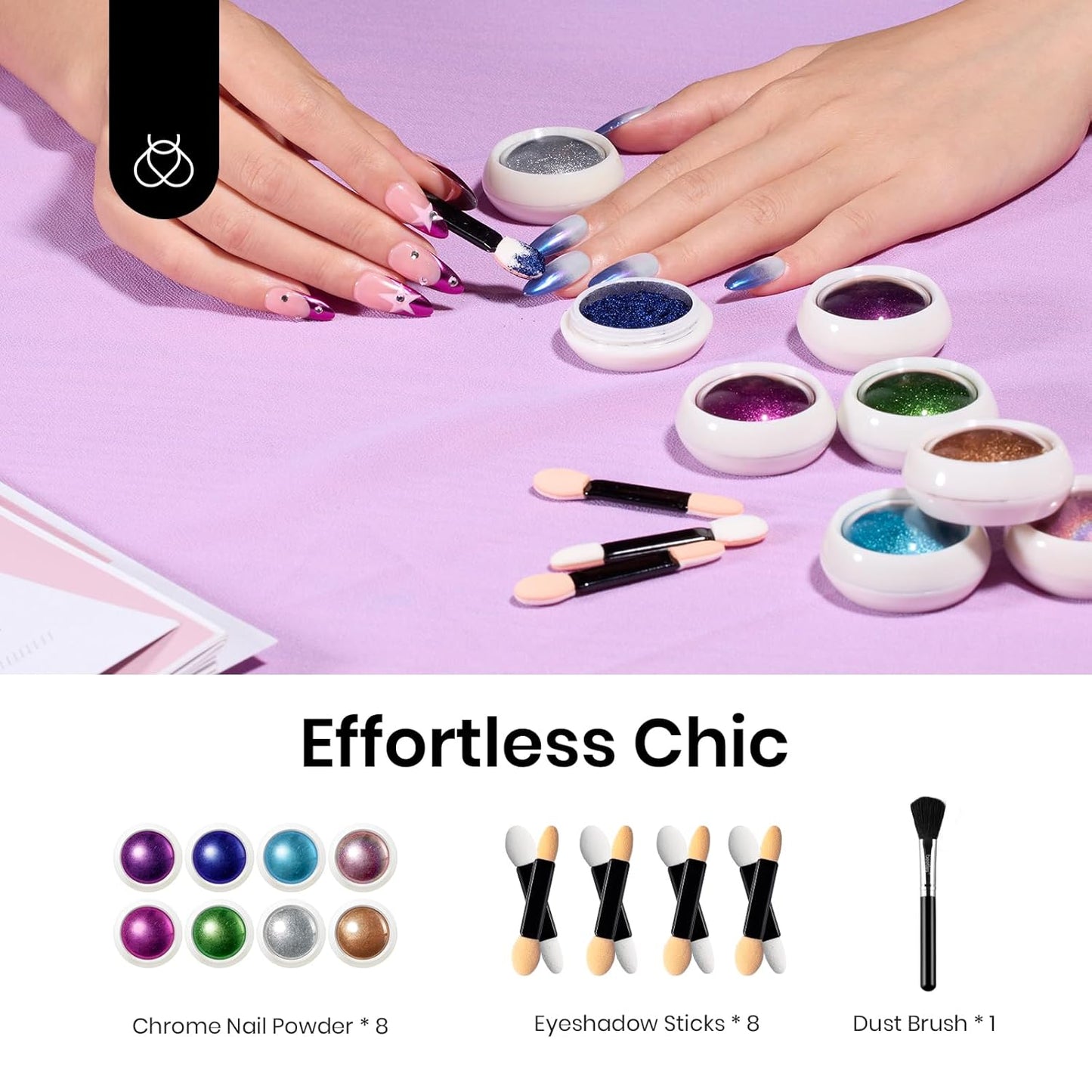 beetles Gel Polish 8 Colors Chrome Powder for Nails Pink Purple Blue Green Silver Golden Rainbow Nail Powder 2024 Mirror Effect Manicure Art Decoration Powder Holographic Pigment Gift for Women-Velvo Beauty