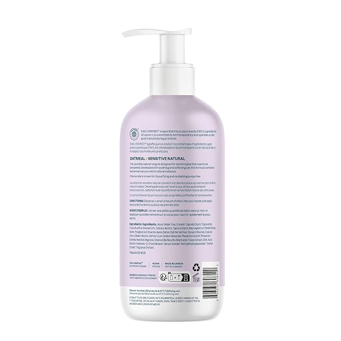 ATTITUDE Body Lotion for Sensitive Skin with Oat, EWG Verified, Dermatologically Tested, Vegan, Chamomile, 16 Fl Oz-Velvo Beauty