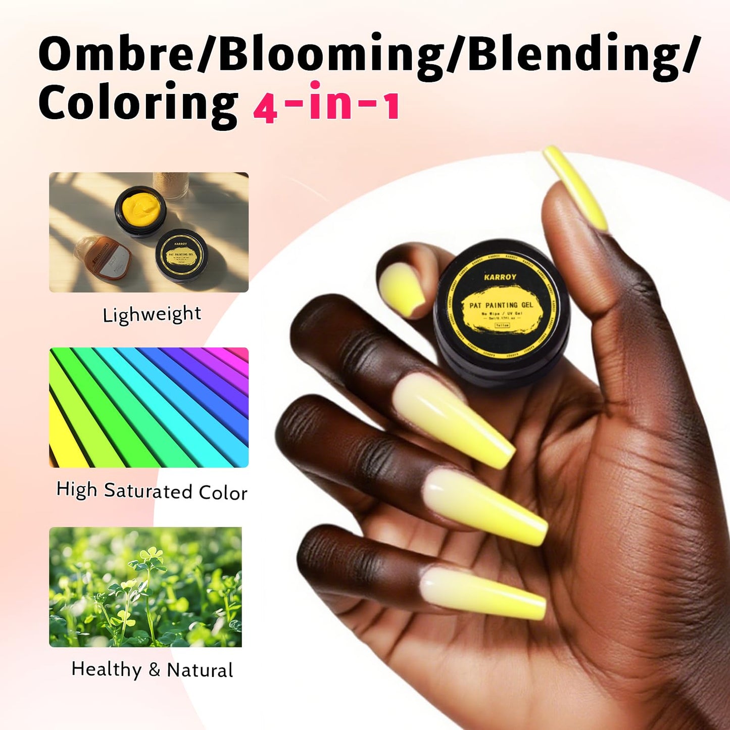 Sponge Pat Paint Nail Gel, Blending Colors Ombre Nails Gradient Gel Nail Blush Blooming Aura Nails Drawing Stripper Floral Painting Nail Art, No Wipe, UV/LED Curing 5ml 1PC (Yellow)-Velvo Beauty