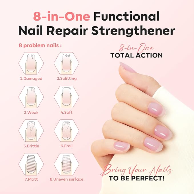modelones Nail Strengthener, Sparkle Pink Nail Natural Concealer Foundation Polish Air Dry Nail Growth Polish for Damaged Nails Imperfection Masking Gifts for Women 15ml-Velvo Beauty