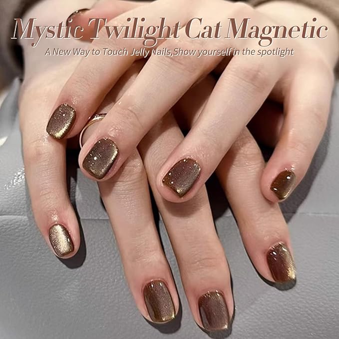 Born Pretty Cat Magnetic Eye Gel Nail Polish, Fall Winter Jelly Glass Magnetic Gel Polish, Purple Brown Pink Nude Glitter Soak Off Nail Art Salon Manicure Home Gift 7ml 6pcs-Velvo Beauty