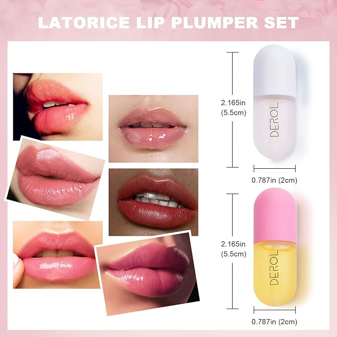 DEROL Lip Plumper Set, Lip Plumper Gloss, Natural Lip Plumper and Lip Care Serum, Lip Enhancer for Fuller, Lip Mask, Beautiful Fuller, Hydrating & Reduce Fine Lines Day&Night, 5.5ml (WS002)-Velvo Beauty