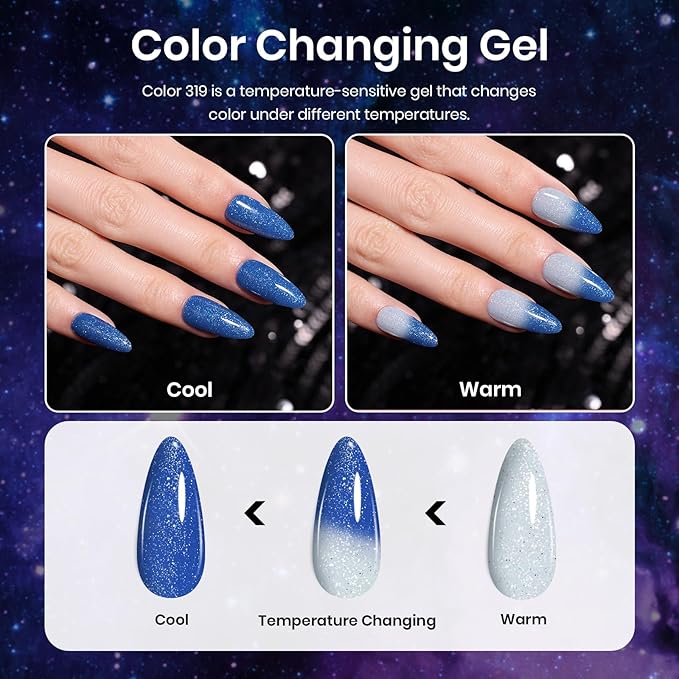 Beetles Cat Eye Gel Polish - Milky Way 6 Colors Gel Polish Set, Black Purple Blue Temperature Changing Glitter Nails, Halloween Galaxy Nails Kit with Magnet Stick Soak Off Uv Lamp Gel-Velvo Beauty