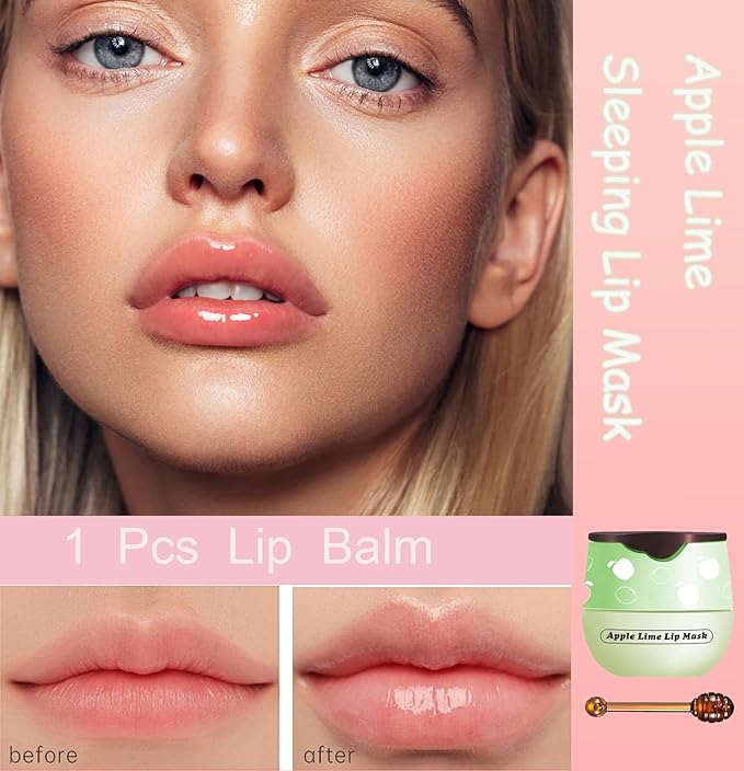 1 PCS Bee Lip Balm Honey Pot, Exfoliating Apple Bee Lip Balm Sleeping Lip Mask Overnight with Sticks, Honey Pot Lip Balm Prevention Dry Hydrating and Crack Lip Scrubs-Velvo Beauty