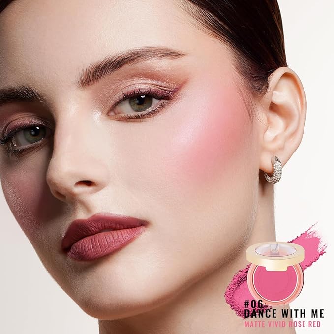 Oulac Barbie Pink Blush Makeup| Highly Pigmented Cream Blush| Natural Matte Glow| Shape & Highlight Face| Cruelty-Free Blush with Rose Oil| Rose Red Blush 4.8g-Velvo Beauty