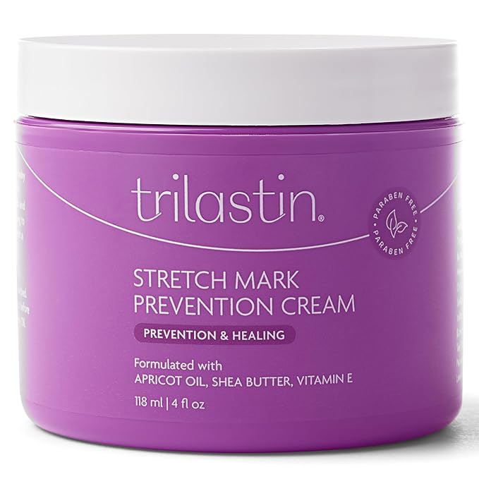 TriLASTIN Maternity Stretch Mark Cream for Pregnancy - 4 fl oz - Paraben-Free & Hypoallergenic - Prevents Stretch Marks & Improves Elasticity - Shea Butter & Belly Cream for Pregnant Women-Velvo Beauty