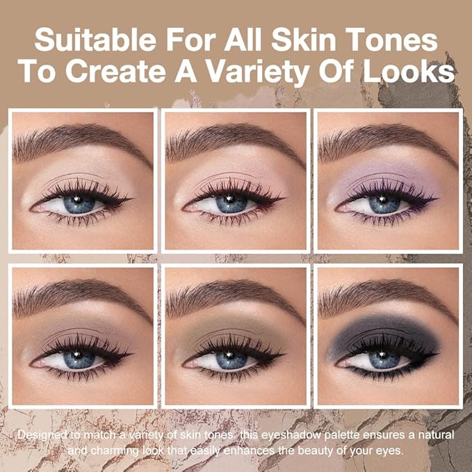 evpct 6 Colors Nude Smokey Eye Shadow Palette Makeup for Blue Brown Eyes, Light Brown Smoky Grey Taupe Black Natural Matte High Pigment Mini Travel Eyeshadow Palette for Older Women, Built in Mirror-Velvo Beauty