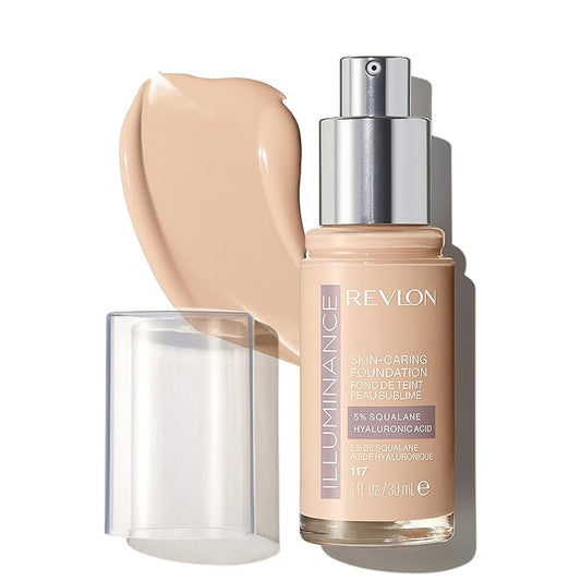 Revlon Illuminance Skin-Caring Liquid Foundation, Hyaluronic Acid, Hydrating and Nourishing Formula with Medium Coverage, 117 Light Beige (Pack of 1)-Velvo Beauty