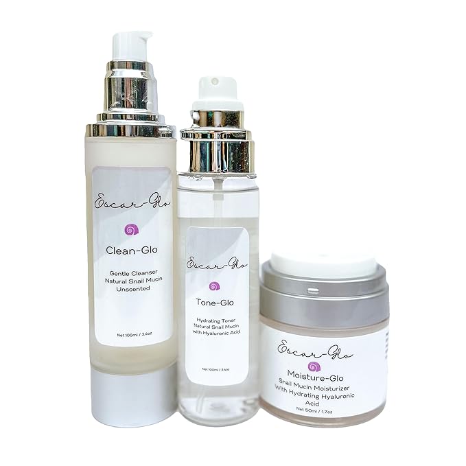 Trio Snail Mucin Unscented Cleanser, Toner and Moisturizer Skin Care Set, White-Velvo Beauty