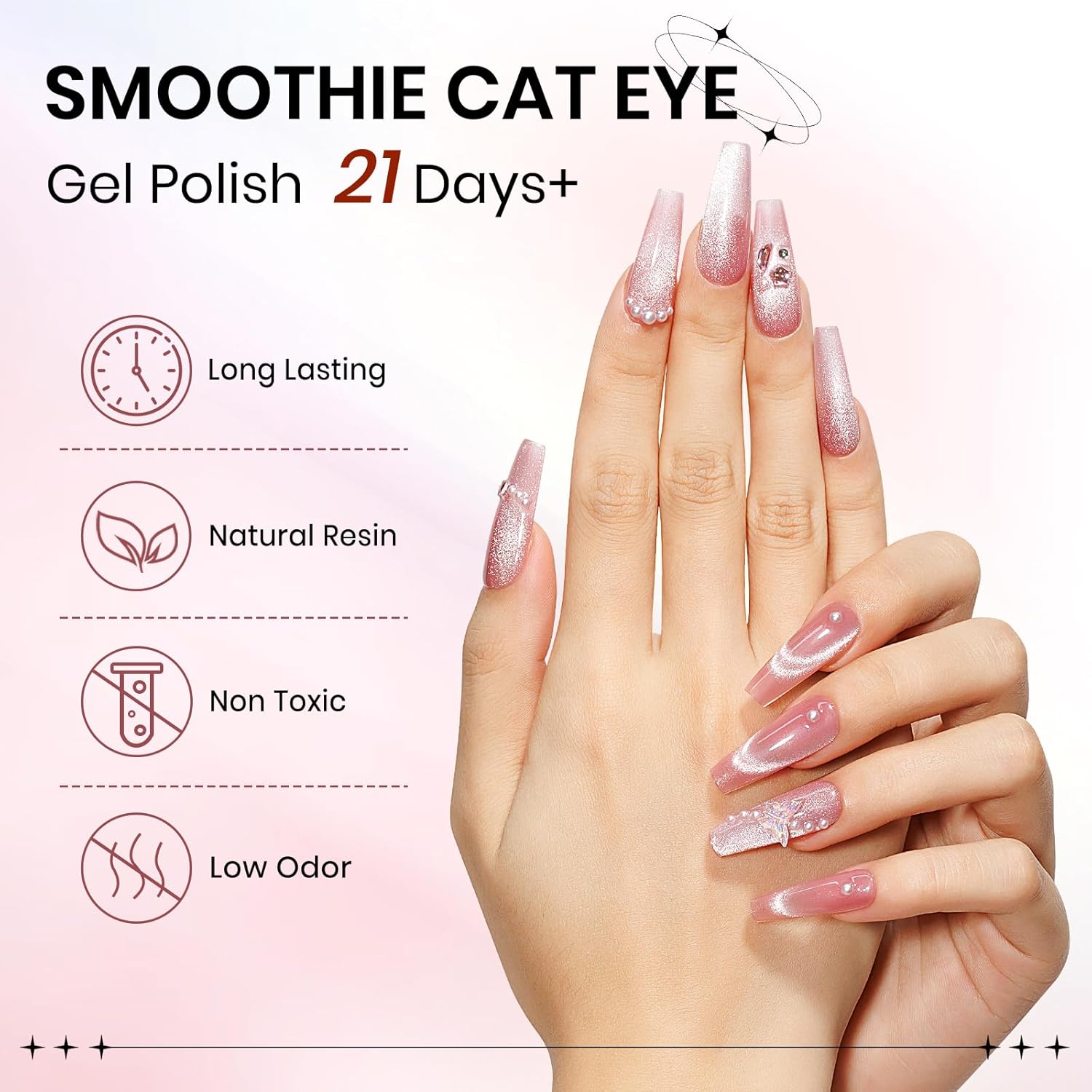 Pink Cat Eye Gel Nail Polish, Holographic Magnetic Gel Nail Polish Glitter Shimmer Effect with Magnet Soak Off U V Salon DIY at Home, 0.5 OZ-Velvo Beauty