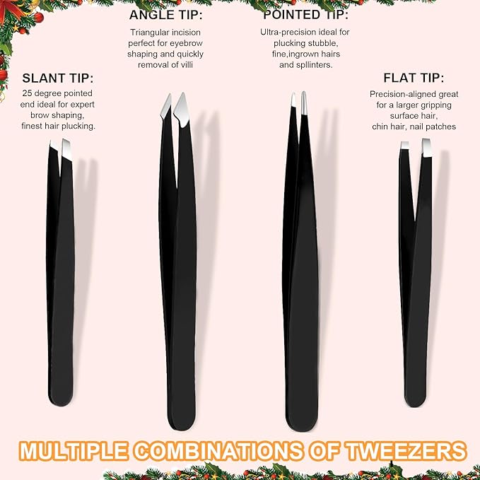 Yougai Tweezers Set,9 Pcs Professional Stainless Steel Nail Clippers and Tweezer Kit for Women and Men, Great Precision Tweezers No Gaps with Leather Travel Case