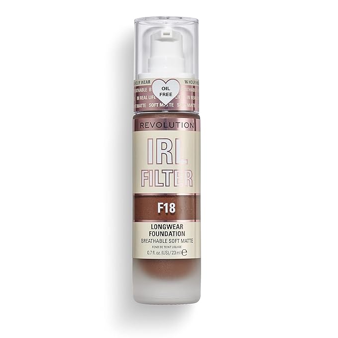 Revolution Beauty, IRL Filter Longwear Foundation, Soft & Breathable Formula, Medium to Full Coverage, Matte Finish, F18, 0.7 Fl. Oz-Velvo Beauty