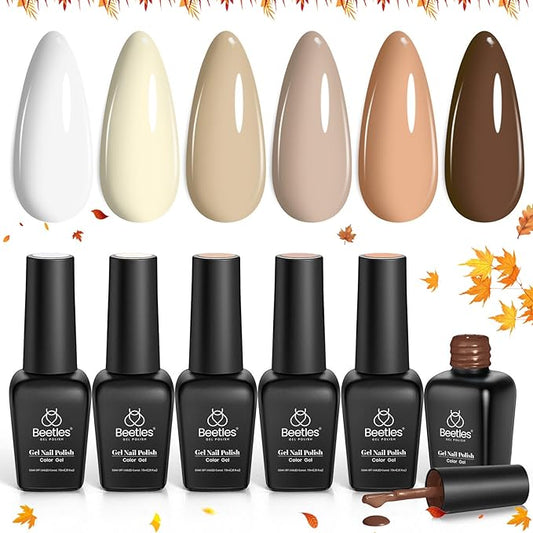 beetles Brown Gel Nail Polish Set Nude Gel Polish Nail Set 6 Colors Sandstorm Collection Peach Brown Natural Manicure Kit Soak Off Uv Led Lamp Needed for Women Gift Diy Home-Velvo Beauty