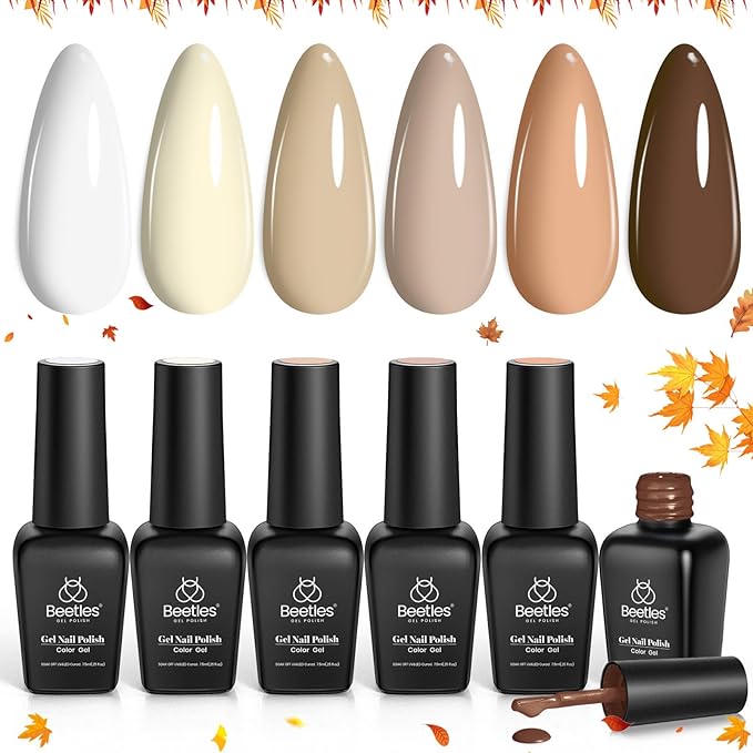 beetles Brown Gel Nail Polish Set Nude Gel Polish Nail Set 6 Colors Sandstorm Collection Peach Brown Natural Manicure Kit Soak Off Uv Led Lamp Needed for Women Gift Diy Home-Velvo Beauty