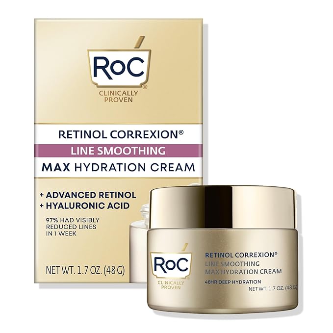 RoC Retinol Correxion Max Daily Hydration Anti-Aging Face Moisturizer with Hyaluronic Acid, Oil Free Skin Care Cream for Fine Lines, Dark Spots, Post-Acne Scars, Retinol Moisturizer, 1.7 Ounces-Velvo Beauty