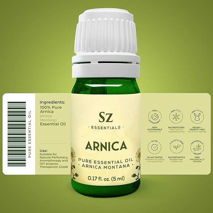 Arnica Essential Oil (Arnica Montana) – Therapeutic Grade, 100% Pure & Undiluted with Fresh Herbal Aroma for Soothing Relief, Aromatherapy, Muscle Recovery & Skin Care - Vegan 0.17 oz-Velvo Beauty