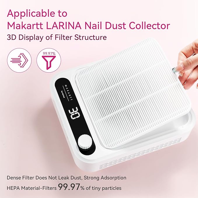 Makartt Nail Dust Collector Filter - Replacement Filter Reusable Dust Filter For Larina Nail Dust Collector Vacuum Fan Dust Nail Tool Attach 99% of Nail Dust Easy to Clean 2 Pack White-Velvo Beauty