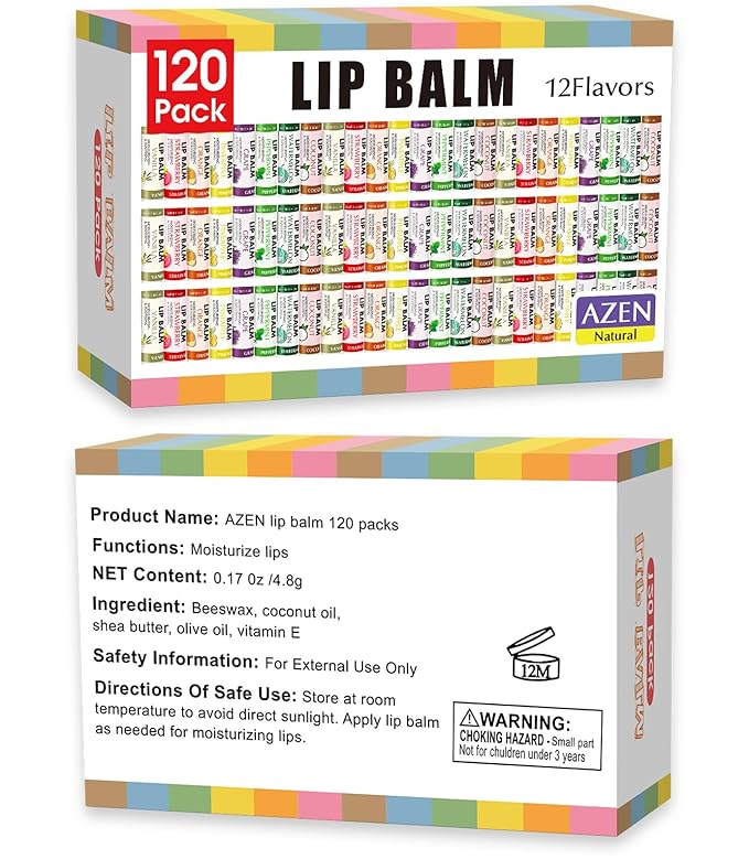 AZEN 120 Pack Lip Balm, Natural Lip Balm Bulk, Lip Care Product, Moisturizing Lip Balm for dry cracked lips-Velvo Beauty