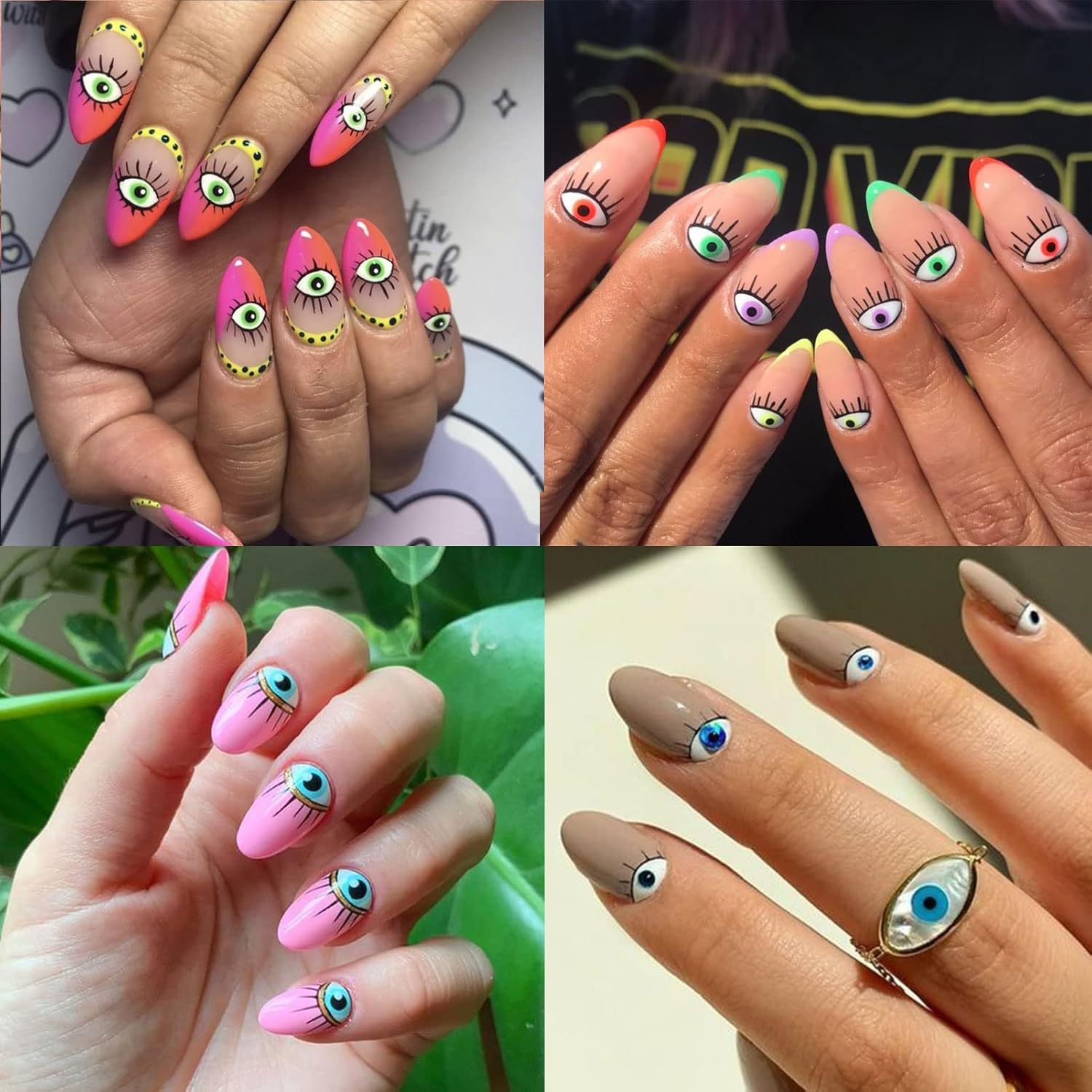 14 Sheets Evil Eye Nail Stickers, 3D Turkish Blue Eye Design Nail Art Decals, Self Adhesive Hamsa Hand of Fatima Manicure Decorations-Velvo Beauty