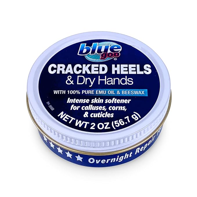 Blue Goo CRACKED HEELS & DRY HANDS Skin Softener for Dry Feet, Hands, Hydrating and Smoothing, Moisturizer, Dryness Relief, 2 Ounce, made with 100% PURE EMU OIL-Velvo Beauty