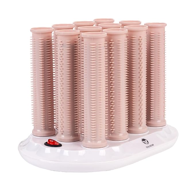 CALISTA Ion Hot Rollers for Long Hair | Hair Roller Clips Included | Heats to 230°F | Dual Voltage | Add Hands-Free Curls, Waves, and Volume (Pink, Long - 12)-Velvo Beauty