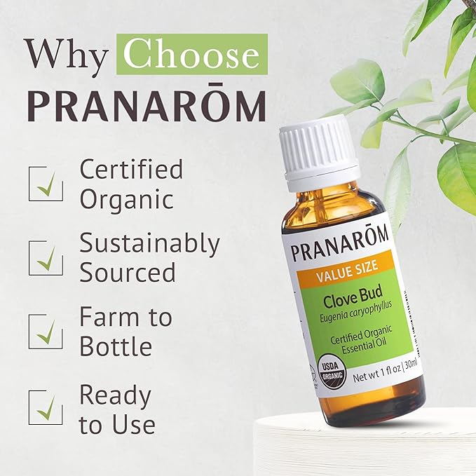 Pranarom USDA Certified Organic Clove Essential Oil (30ml), 100% Pure Undiluted Therapeutic Grade from Sri Lanka & Madagascar for Aromatherapy, Diffuser, Immune Support, DIY Cleaning, Warm Scent-Velvo Beauty