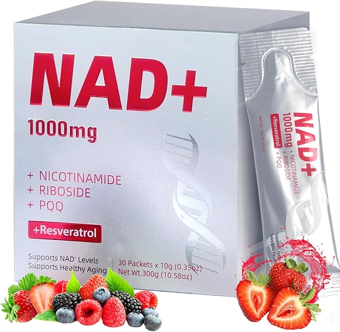 High-Potency 1000mg Nicotinamide Riboside with Resveratrol, PQQ & Quercetin Liquid Supplement, Berry Flavor Drink Mix, Boosts Cellular Energy, Focus & Anti-Aging, 30 Packets-Velvo Beauty