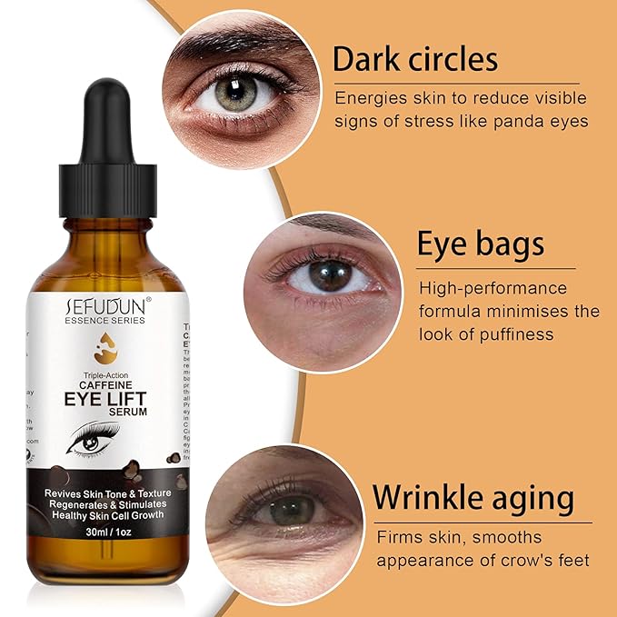 Caffeine Eye Serum, Eye Lift Serum with Vitamin C, Hyaluronic Acid, Collagen - Reduces Puffiness, Dark Circles, Under Eye Bags 1 oz / 30 ml-Velvo Beauty