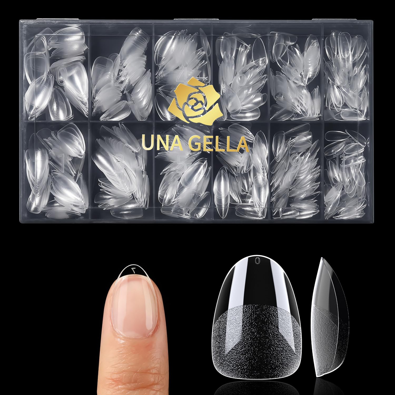 UNA GELLA Extra Short Almond Nail Tips, 504 Pcs Pre-Filed XS Almond Gel Nails, 12 Sizes Half Matte Full Cover Press Ons for Nail Extension Manicure Home DIY Salon-Velvo Beauty