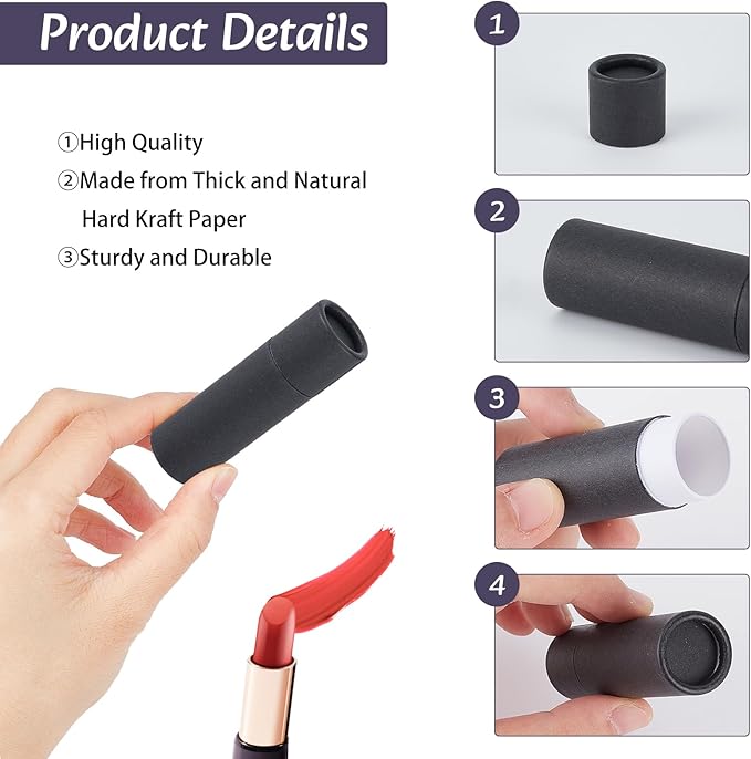 NICENEEDED 15 Pcs Paperboard Lip Balm Tubes, 0.4 Oz Kraft Paper Lipstick Tube, Cardboard Empty Deodorant Container Solid Perfume Tube Cosmetic Box for DIY Chapstick Deodorant Crayon-Velvo Beauty