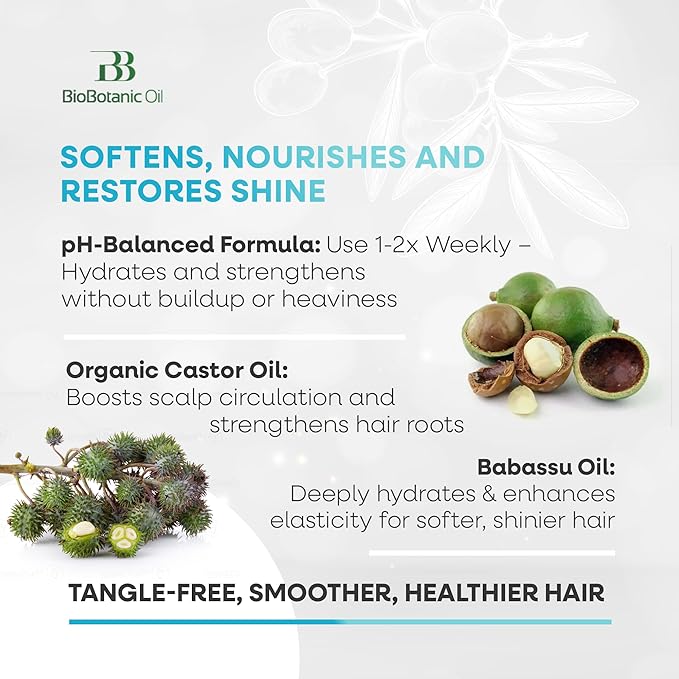 Bio Botanic Oil Hair Mask for Thin, Sparse & Brittle Hair | Strengthens & Restores | Organic Castor & Babassu Oils | SLS-Free, Paraben-Free, Deeply Hydrating & Softening | 250ml-Velvo Beauty