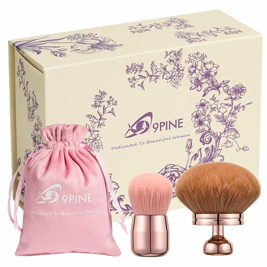 Extra Large Kabuki Brush Set for Body and Face, for blush, loose powder manicure multi-functional and tanning, Gift for women with Velvet Bag(RoseGold 2pcs)-Velvo Beauty