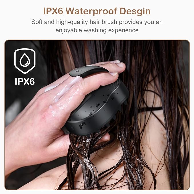 Electric Scalp Massager Hair Growth Brush with Soft Silicone Bristles,Head Scalp Massager for Relax,3-Level Vibration,IPX6 Waterproof for Hair Growth & Dandruff Removal Mothers Day Gifts(Black)-Velvo Beauty