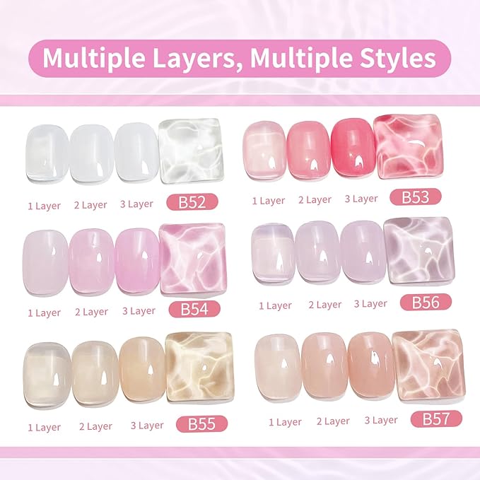 JODSONE 10ml Jelly Gel Nail Polish Set 6 Pale Colours White Pale Red Soft Pink Natural Nude Pale Purple Fresh Pink Purple All Seasons Neutral Soak off LED Lamp Gel Manicure Set for Nail Art-Velvo Beauty