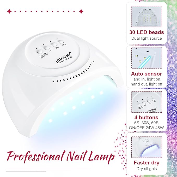 JODSONE 60 PCS Gel Nail Polish Starter Kit With U V Light 55 Kinds Of Color Glitter Gel Polish No Wipe Base And Glossy Matte Top Coat Easy To Apply-Velvo Beauty