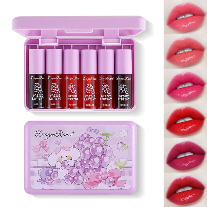 6 Colors Lip Tint Stain Korean Lip Gloss, Matte Velvet Lip Tint Natural Plumping Lip Stain, Multi-Use Lip and Cheek Tint Mini Liquid Lipstick, Long lasting Non-Stick Cup Waterproof, Lip Color Makeup-Velvo Beauty