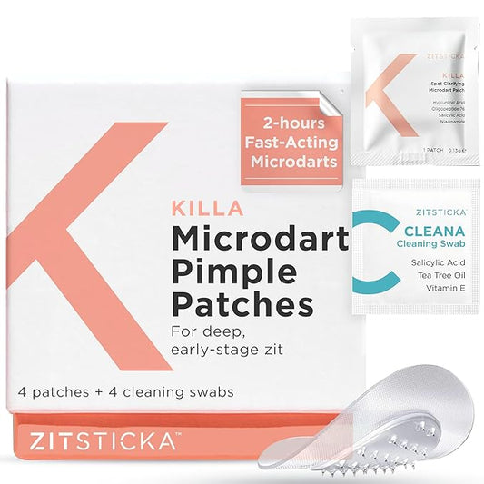 ZitSticka Killa Acne Patches for Face - World's Most Potent Pimple Patch with Fast-Acting Microdarts - Starts Working within 2 Hours for Deep, Early-Stage Zits & Blemish - 4 Count-Velvo Beauty