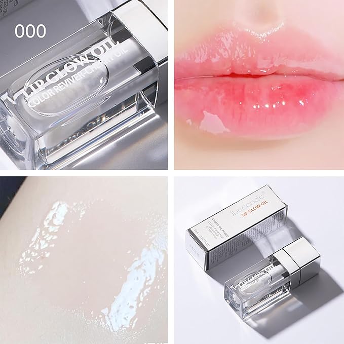Hydrating Lip Glow Oil, Lip Oil Gloss Transparent Toot Tinted Nourishing Long Lasting Repairing Lightening Lip Lines (CLEAR) 0.2 OZ-Velvo Beauty